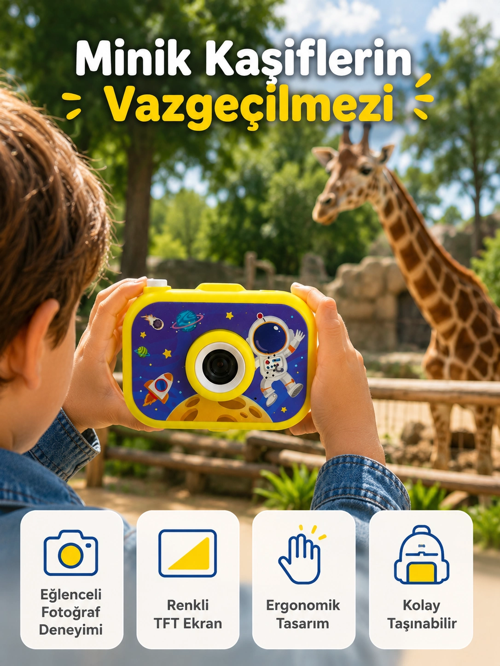 Çocuk Dijital Kamera Hd Fotoğraf Ve Video Çekimi 2.0 İnç Tft Ekran Type-c Şarjlı Mini Tripodl
