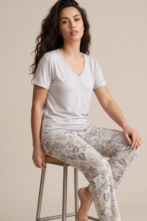 gri yaprak desenli Viskon Örme Pijama Takım26119125