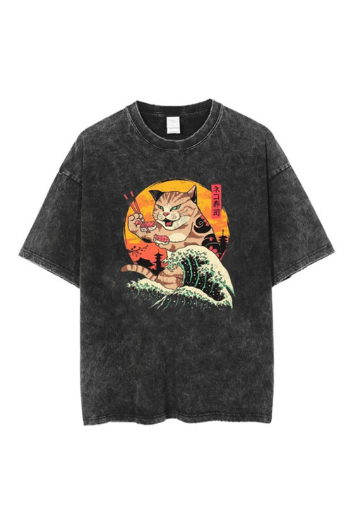 Yıkamalı Artist Cat Unisex Eskitme T-shirt