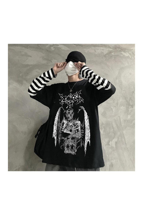 Gothic Devil Unisex Siyah Oversize Uzun Kollu T-shirt