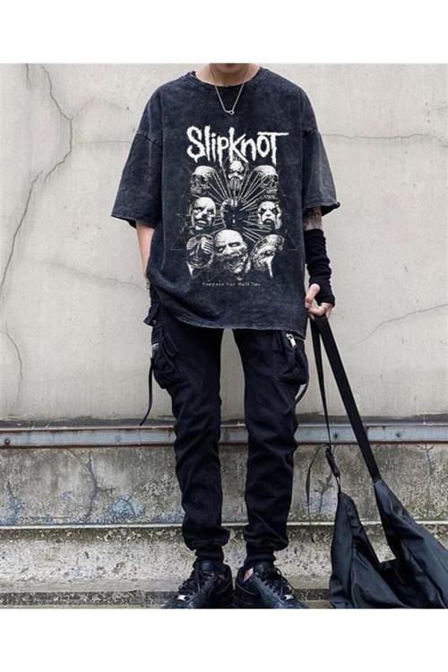 Eyl Boutique Rock Serisi Yıkamalı Slipknot Eskitme Unisex T-shirt