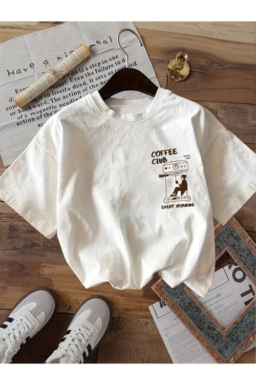 Coffee Club Baskılı Unisex Oversize T-Shirt