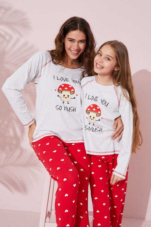 gri baskılı Pamuklu Örme Pijama Takım 24241105