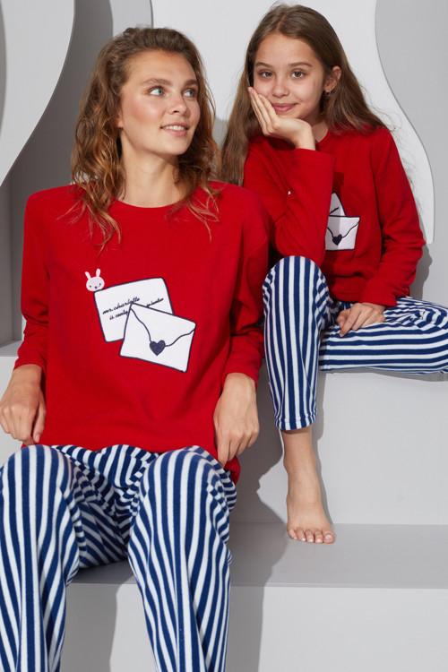 kırmızı Nakışlı Alt-Üst Polar Pijama Takım 24223087