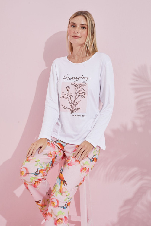 beyaz çokrenkli Pamuklu Örme Pijama Takım 24240178