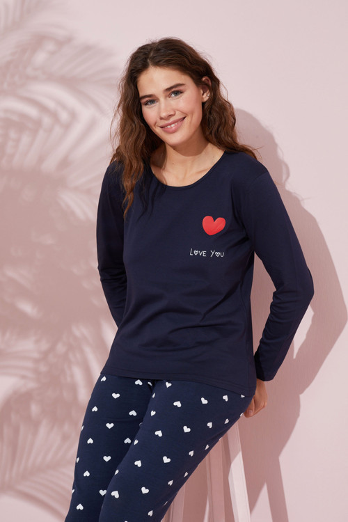lacivert baskılı Pamuklu Örme Pijama Takım 24240137