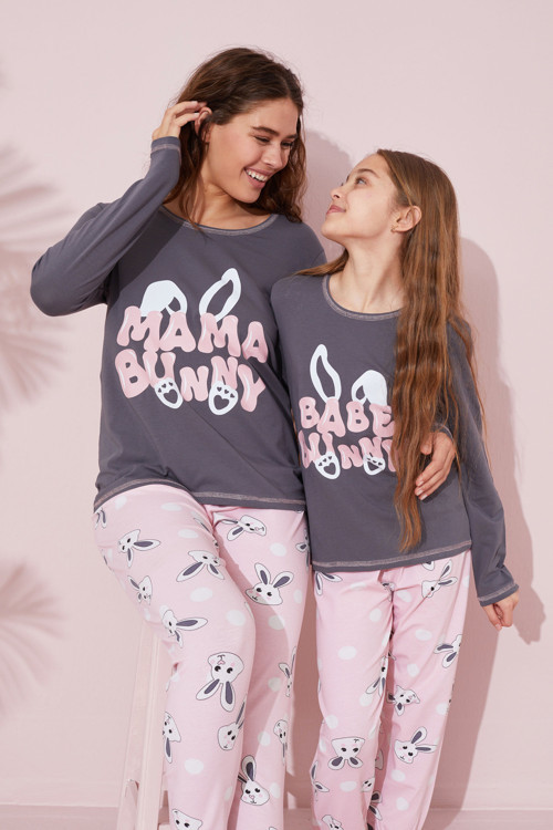 gri baskılı Pamuklu Örme Pijama Takım 24241089