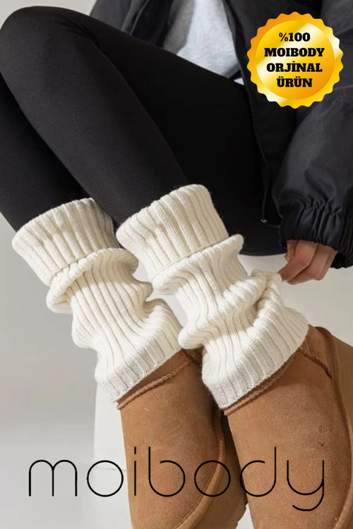 Original Premium Tozluk %100 Akrilik Triko Örgü Leg Warmer Ayak Isıtıcı Ekru