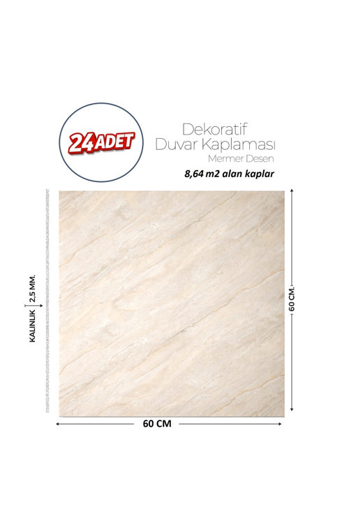 60X60 cm Kendinden Yapışkanlı Duvar,banyo,tezgah Arası Bej Mermer-24 Adet