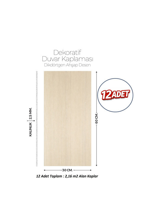30X60 cm Kendinden Yapışkanlı Duvar,banyo,tezgah Arası Kaplama Doğal Ahşap Desen 12 Adet