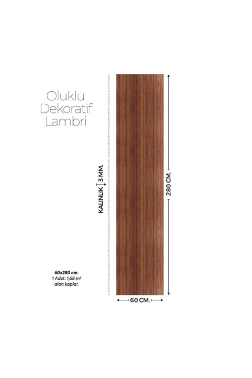 Koyu Kahve Ceviz Desen Duvar Lambiri 60x280 Cm-Kendinden Yapışkanlı