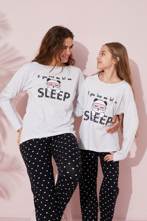 gri baskılı Pamuklu Örme Pijama Takım 24241109