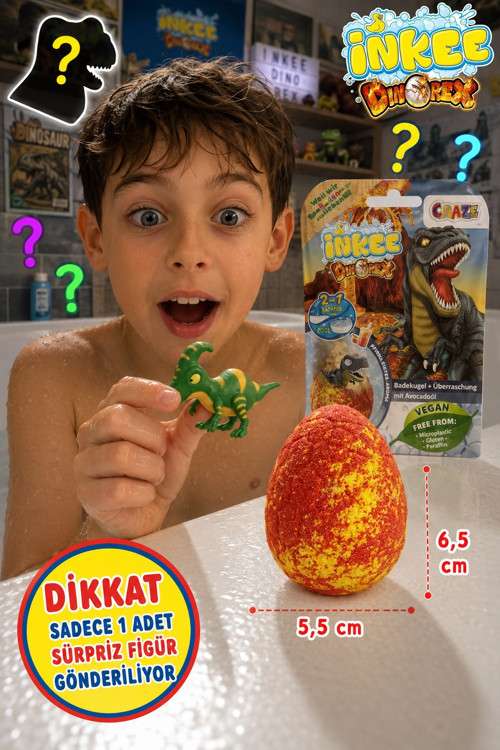 Sürpriz Dinozor Temalı Banyo Bombası INKEE Craze 6 Figür Avokado Yağlı Vegan 100g 5,5x6,5 cm