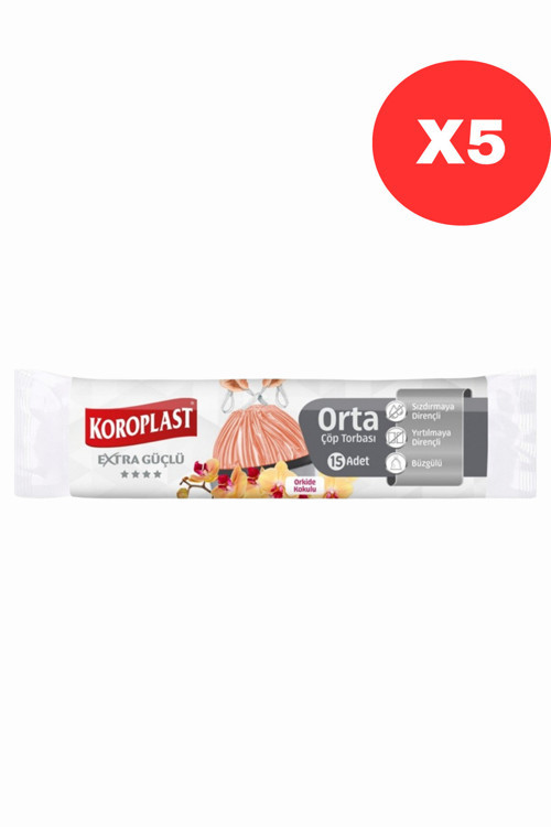 Ekstra Güçlü Koku Hapseden Orkide Kokulu, Büzgülü Orta Boy Çöp Torbası 15'li X5