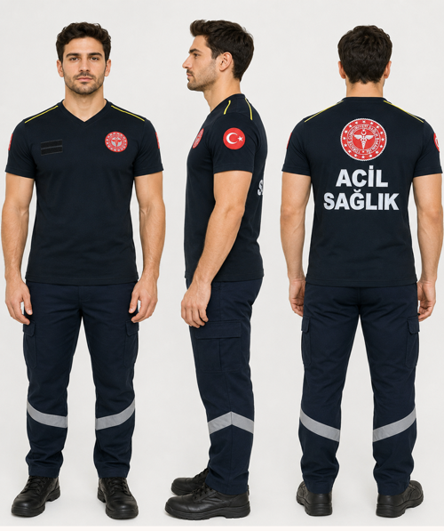 Yeni 112 Lacivert Penye Koton V Yaka T-Shirt