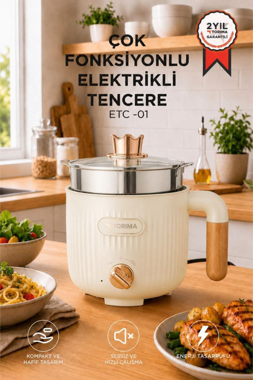 Çok Fonksiyonlu Elektrikli Çelik Tencere 1.6L Buharlı Yağda Pilav Yemek Pişirme Makinesi ETC01 Bej