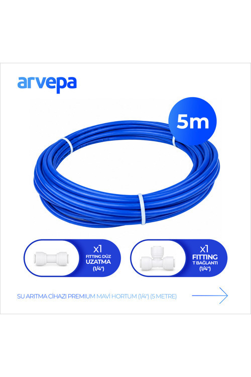Su Arıtma Cihazı 1/4" Premium Mavi Hortum 5 Metre - Quick Bağlantı Seti