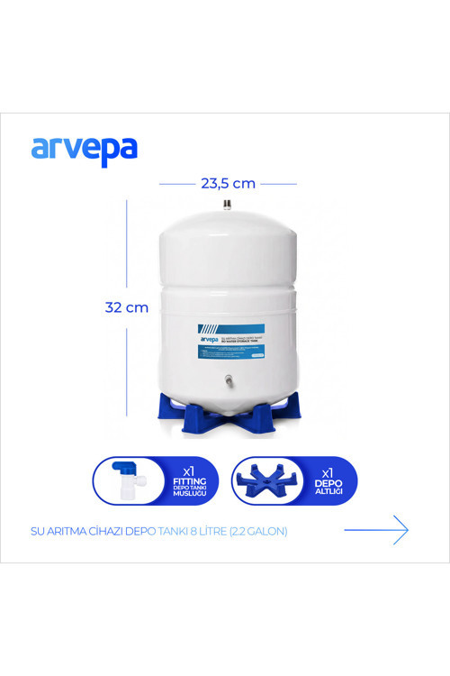 Su Arıtma Cihazı 8 Litre (2.2 Galon) Çelik Depo Tankı - Uzun Ömürlü (Vana ve Altlık Dahil)