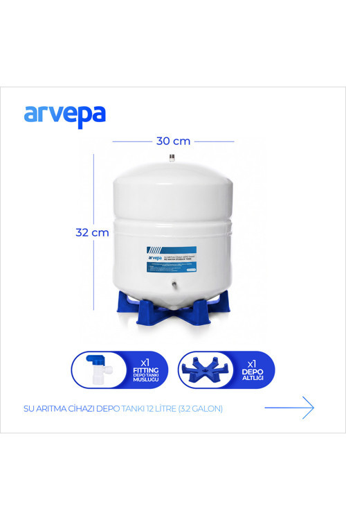 Su Arıtma Cihazı 12 Litre (3.2 Galon) Çelik Depo Tankı - Uzun Ömürlü (Vana ve Altlık Dahil)