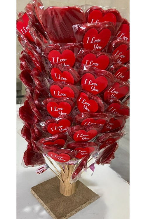 I LOVE YOU BASKILI KALPLİ SOSYETE ŞEKERİ 50 ADET LOLİPOP 14 ŞUBAT SEVGİLİ HEDİYE