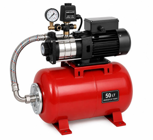 Srm 306 - 1.5 Hp 220V 50 lt Tanklı Yatay Paslanmaz Çelik Paket Hidrofor (6 Kat / 12 Daire)
