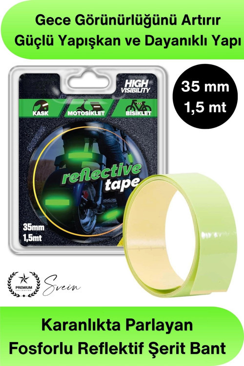 #Reflektör Karanlıkta Parlayan Fosforlu Reflektif Şerit Bant 35mm 1,5 Metre Motosiklet Bisiklet Otom