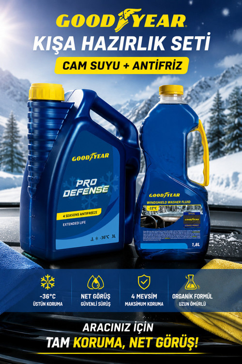 Kış Antifriz Seti Mavi Organik 4 Mevsim Antifriz -36°C 3 L + Kış Antifrizli Cam Suyu 1,8 L
