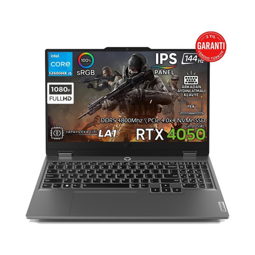 Loq 15IAX9 Intel Core I5-12600HX 24GB 1tb SSD Rtx 4050 6gb (105W) 15.6" Fhd IPS Panel 144Hz Windows 11 Pro Taşınabilir B