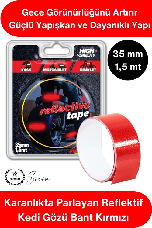 #ReflektifBant Reflektif Kedi Gözü Bant Kırmızı 35mm 1,5 Metre Motosiklet Bisiklet Otomobil Dorse Rö