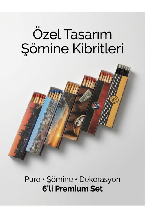 6’lı Özel Tasarım Puro Şömine Kibritleri Premium Set - Puro, Şömine ve Dekorasyon İçin