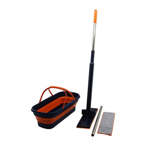 KENDİNDEN SIKMALI KATLANIR - TEKERLİ KOVALI MOP SETİ YEDEK BEZLİ360° BAŞLIK=11.5X41CM- SAP:130CM (50