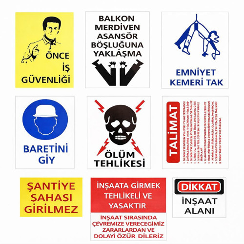 İş Güvenliği Uyarı Levha Seti 10 Parça