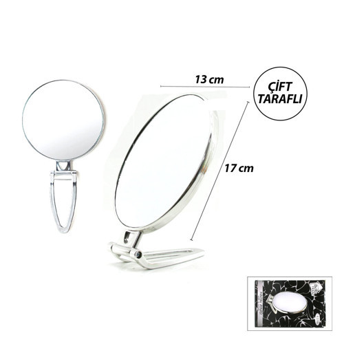 OVAL - GÜMÜŞ 6.5 INC=16.5X13CM MAKYAJ AYNASI ÇİFT TARAFLI KATLANIR AYAKLI (50001)