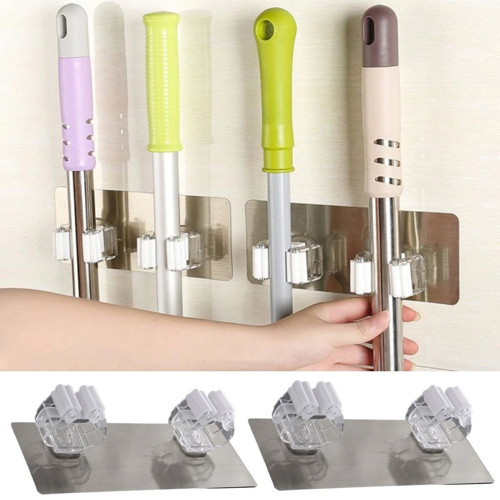 Pratik Organizer 4'lü Yapışkanlı Fırça Paspas Mop Fırça Sabitleyici Ergonomik Alet Aparatı (500