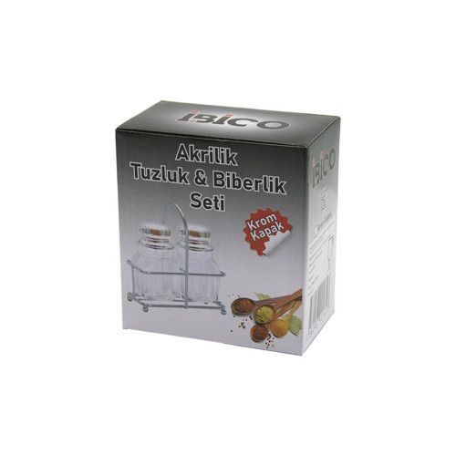 2PCS KROM KAPAK AKRİLİK TUZLUK - BİBERLİK - BAHARATLIK METAL STANDLI KARE - KÖŞELİ (50001)