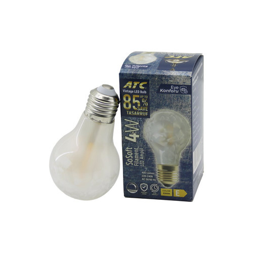 ATC-A60-SS VİNTAGE SOSOFT FİLAMENT 4W LED AMPUL LAMBA E27 KIRILMAZ PLASTİK CAM 400 LÜMEN 2200K 25.00