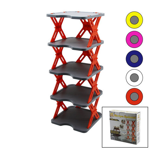 YENİ NESİL AKORDİYON - KATLANIR - 5 KATLI PLASTİK AYAKKABILIK GRİ TABAN-27X27CM - RENKLİ AYAKLAR (50