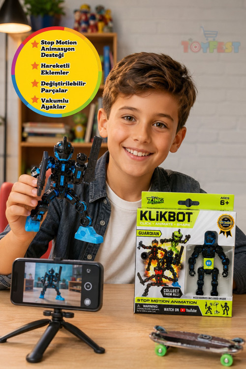 KlikBot Guardian Mavi Aksiyon Figürü Stop Motion Animasyon Oyuncağı STEAM 6+ Barrage - 13 cm