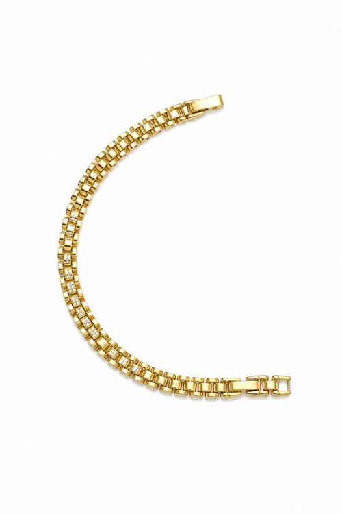 Jewelry Üç Sıralı Kutu Zincir Zirkon Taş Detaylı Kadın Bileklik 14K Gold Renk 1229