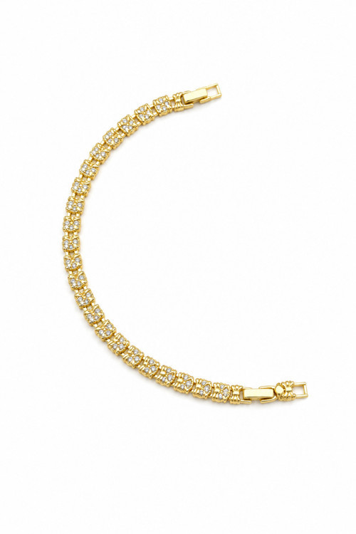 Jewelry Çiçek Motifli Zirkon Taş Detaylı Kadın Bileklik 14K Gold Renk 1221