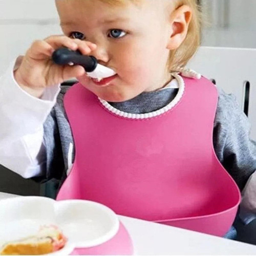 Çocuk Bebek Mama Önlüğü Dökülme Engelleyici Bükülebilir Pembe (5477)