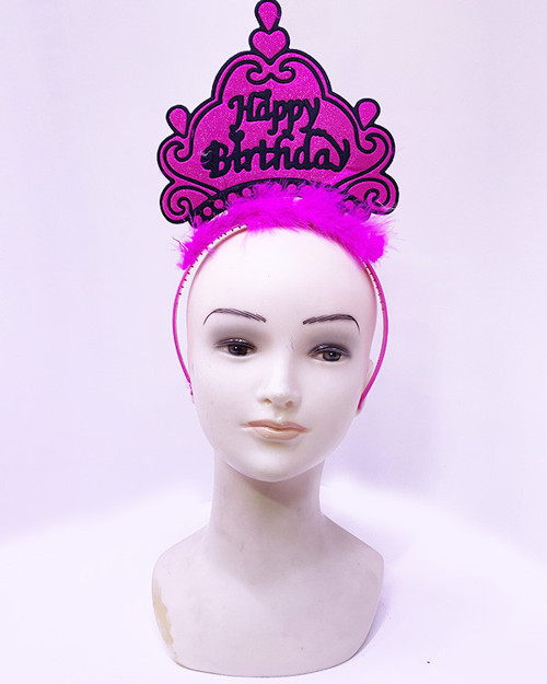 Happy Birthday Neon Fuşya Renk Doğum Günü Tacı 24x15 cm (5477)