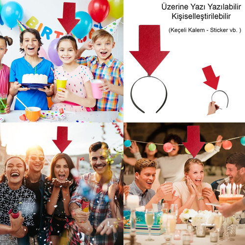 Kişiselleştirilebilir Ok Taç – Üzerine Yazı Yazılabilen Parti Tacı Kırmızı Renk (5477)