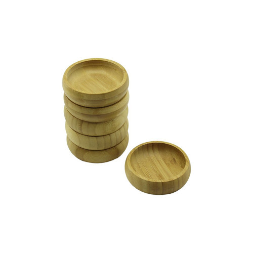 6 ADET - YUVARLAK AHŞAP BAMBU ÇEREZLİK - LOKUMLUK KASE DERİNLİK: 1.7CM - ÇAP: 8.8CM (5477)