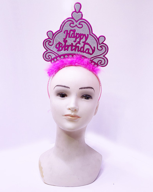 Happy Birthday Neon Pembe Renk Doğum Günü Tacı 24x15 cm (5477)