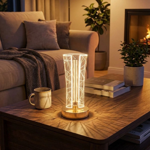 İki Yandan Kavisli Silindirik Geometrik Çizgi Model Kristal LED Masa Lambası – Dokunmatik, 3 Renk Iş