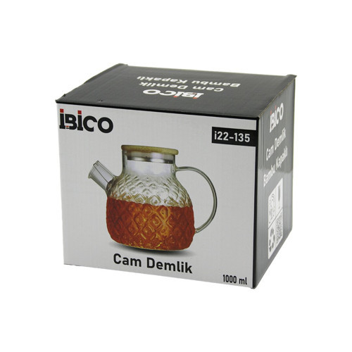 1000ML ABARTMA DESEN CAM DEMLİK BAMBU DIŞ YÜZEY - METAL İÇ YÜZEY - SİLİKON CONTALI KAPAK (5477)