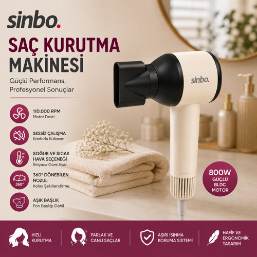 PEMBE SAÇ KURUTMA MAKİNESİ 110.000 RPM SESSİZ ÇALIŞMA - 3 HIZ - SICAKLIK AYAR SHD-1755 (5477)