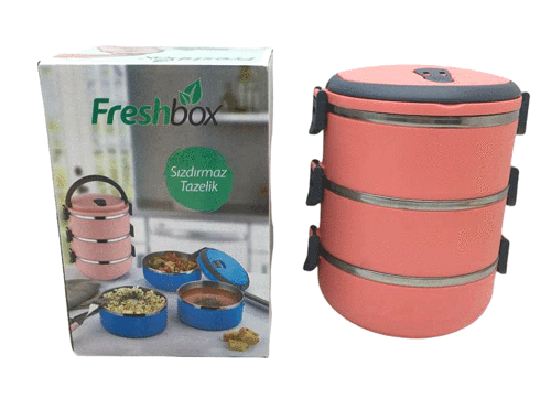 KOYU PEMBE 3LÜ SEFER TASI SAKLAMA KABI 1.8LT (5477)