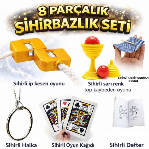 8’li Sihirbazlık Seti (Kibrit, Defter, Halka, Kupa, İp, 3’lü Kart) (5477)